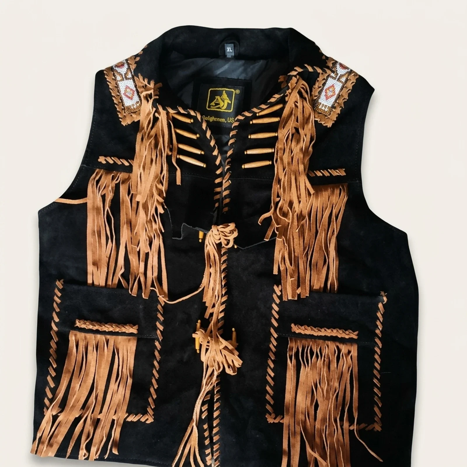 Fringed Western Suede Waistcoat manufactured by Aly Leather Co., Sialkot