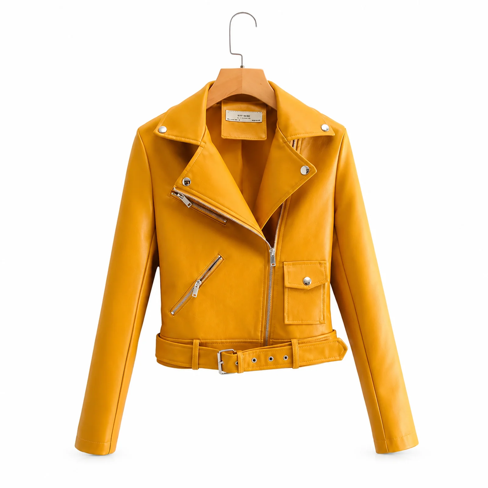 Mustard Yellow Leather Biker Jacket manufactured by Aly Leather Co., Sialkot
