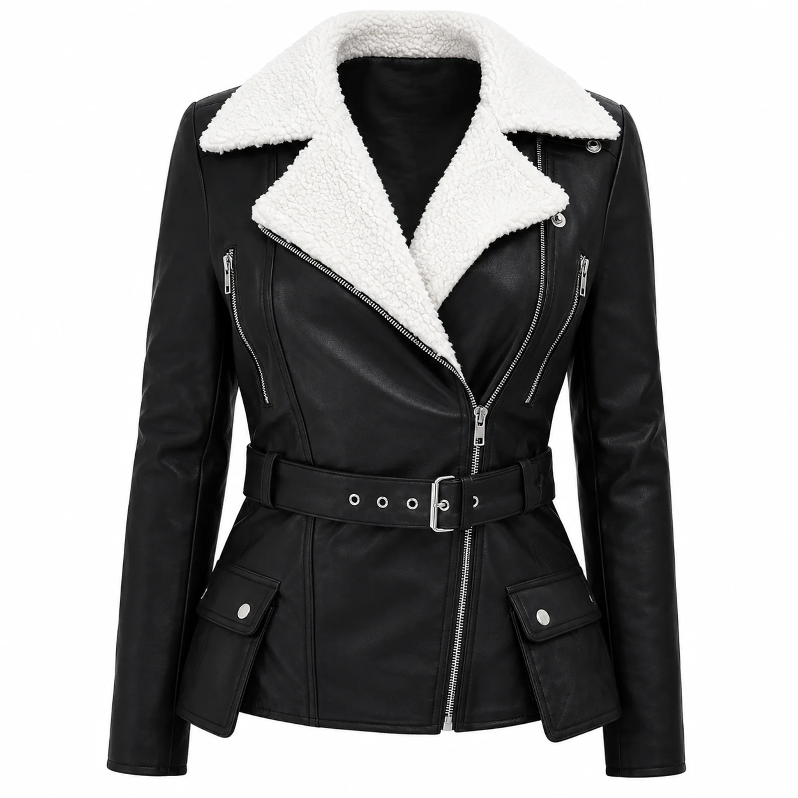 Black Leather Jacket with Shearling Collar manufactured by Aly Leather Co., Sialkot