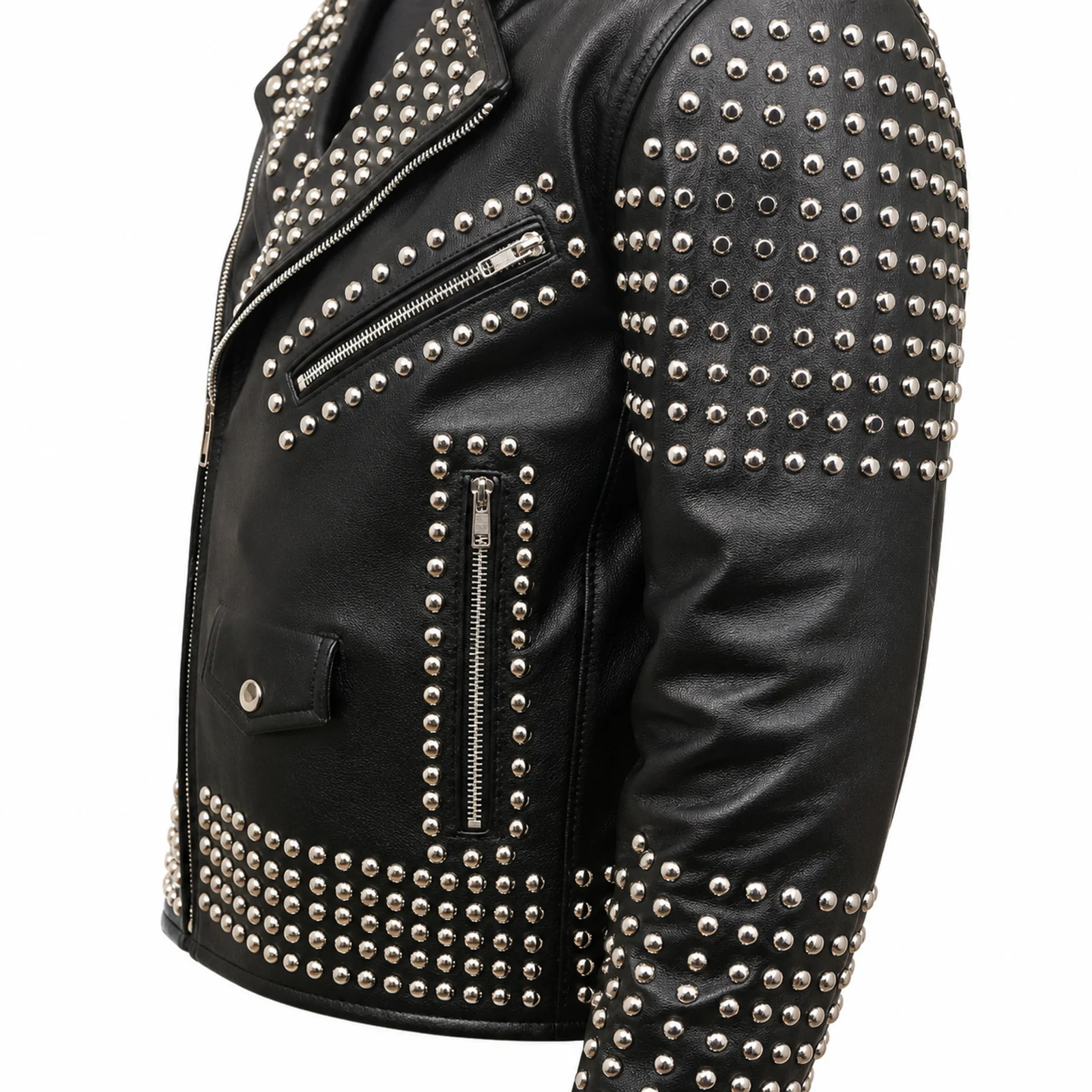Black Studded Biker Jacket manufactured by Aly Leather Co., Sialkot
