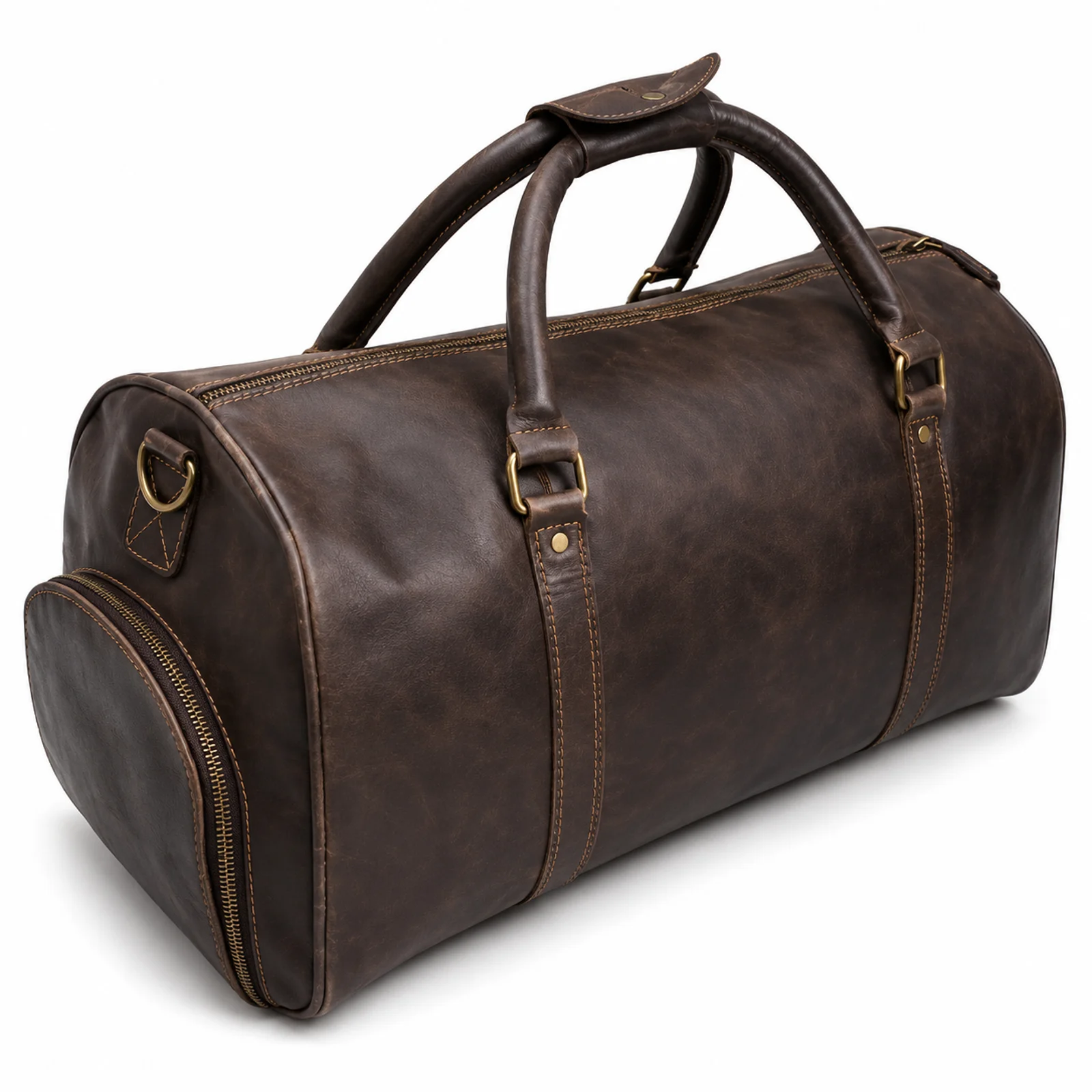 Dark Brown Leather Barrel Duffel Bag manufactured by Aly Leather Co., Sialkot