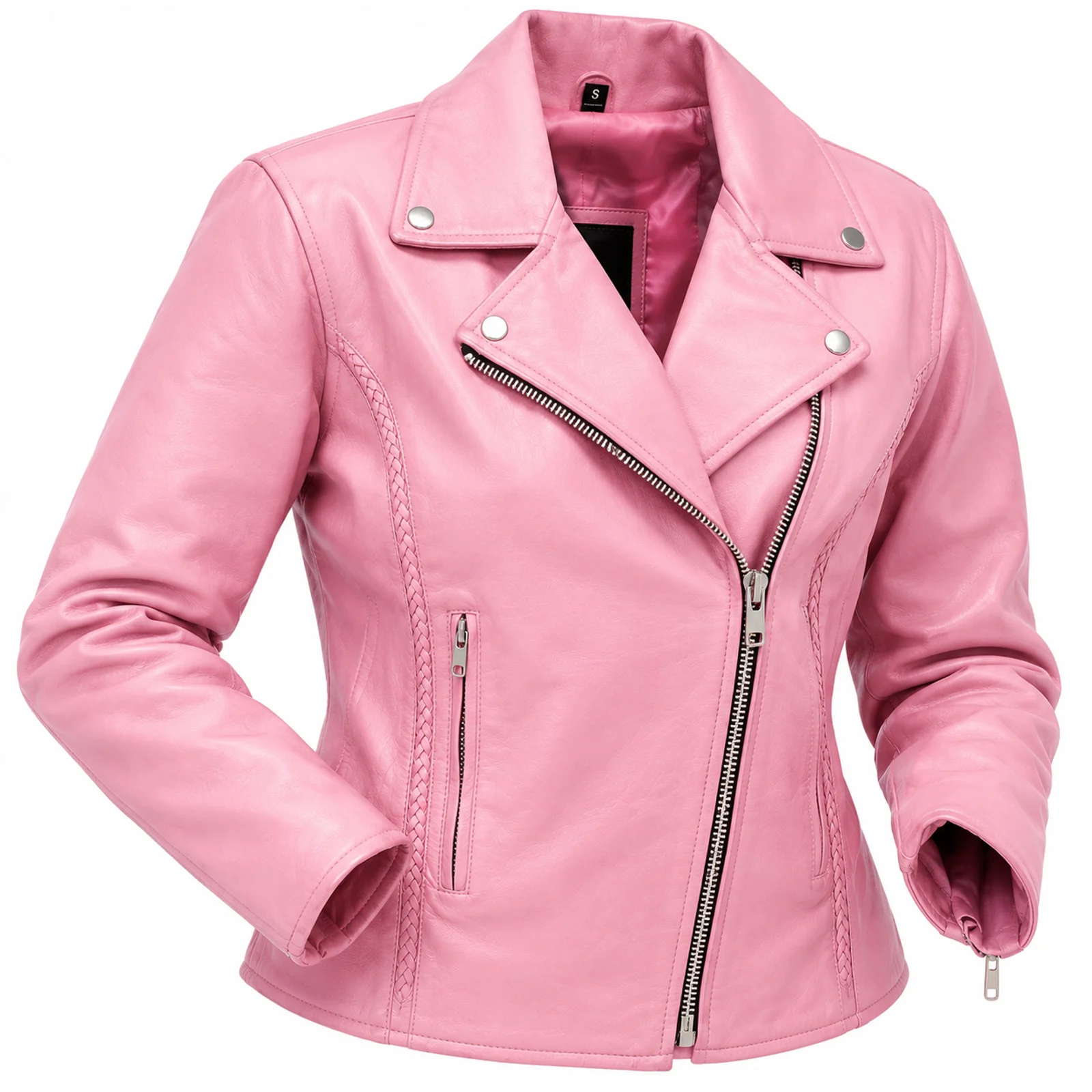 Pink Leather Moto Jacket manufactured by Aly Leather Co., Sialkot
