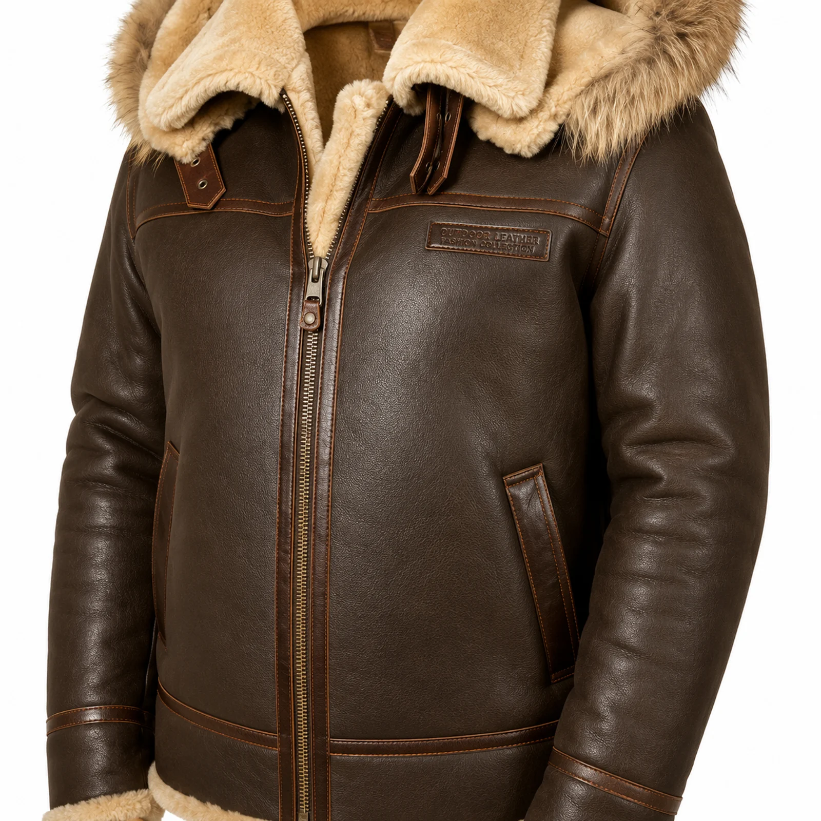 Brown Shearling Aviator Flight Jacket manufactured by Aly Leather Co., Sialkot