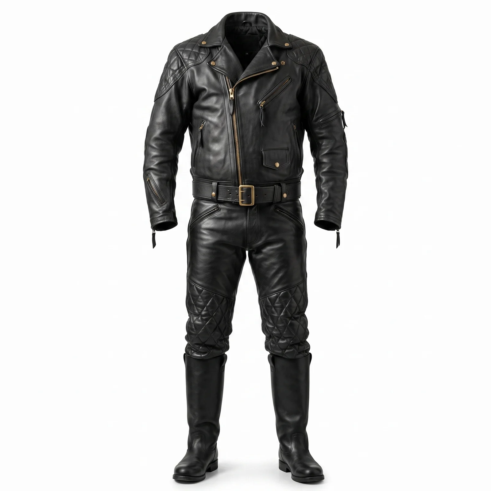 Black Leather Biker Suit with Trousers and Boots, photo 2