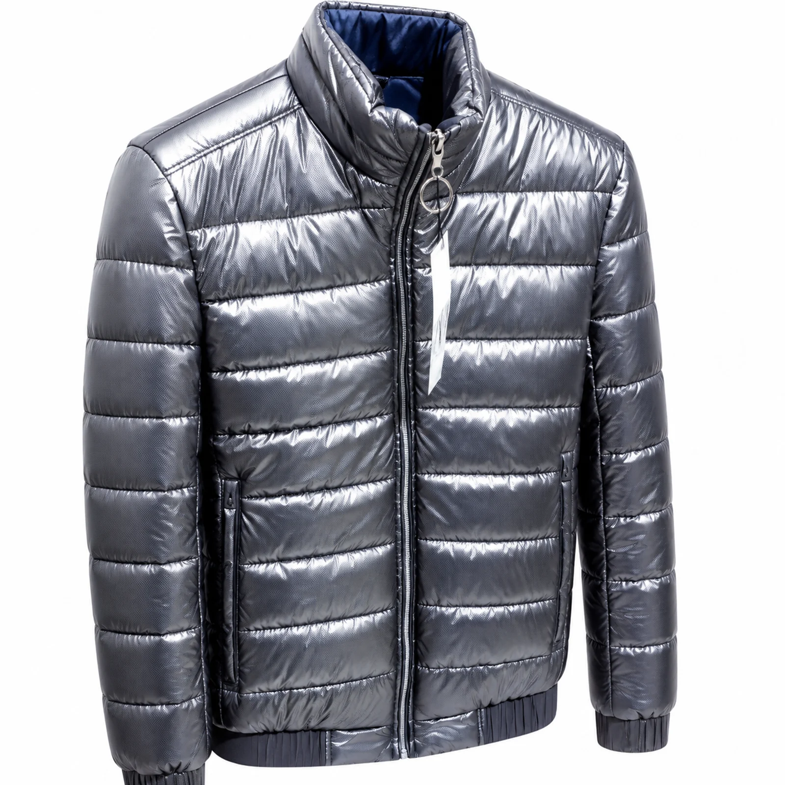 Metallic Silver Puffer Jacket manufactured by Aly Leather Co., Sialkot
