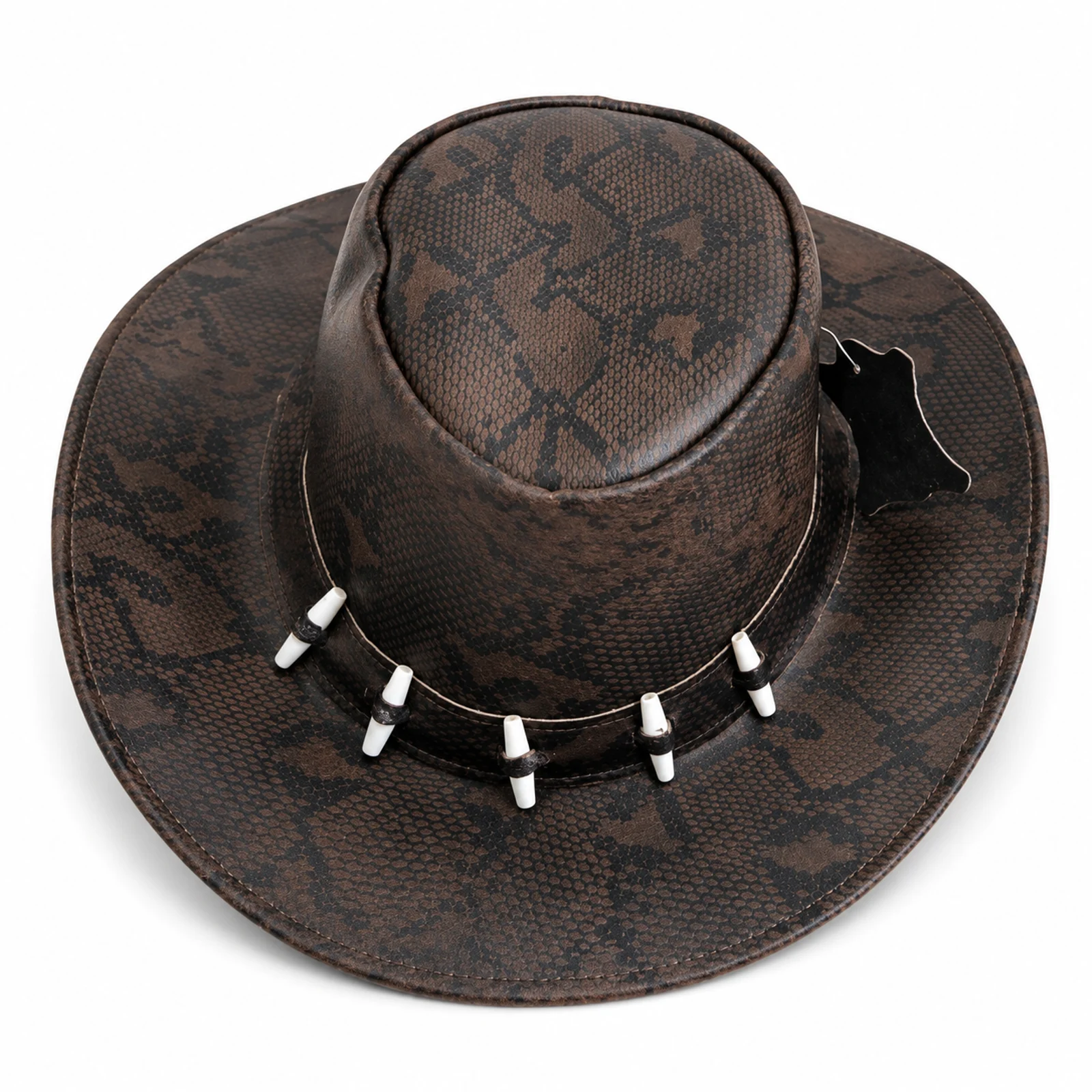 Brown Snakeskin-Print Leather Outback Hat manufactured by Aly Leather Co., Sialkot