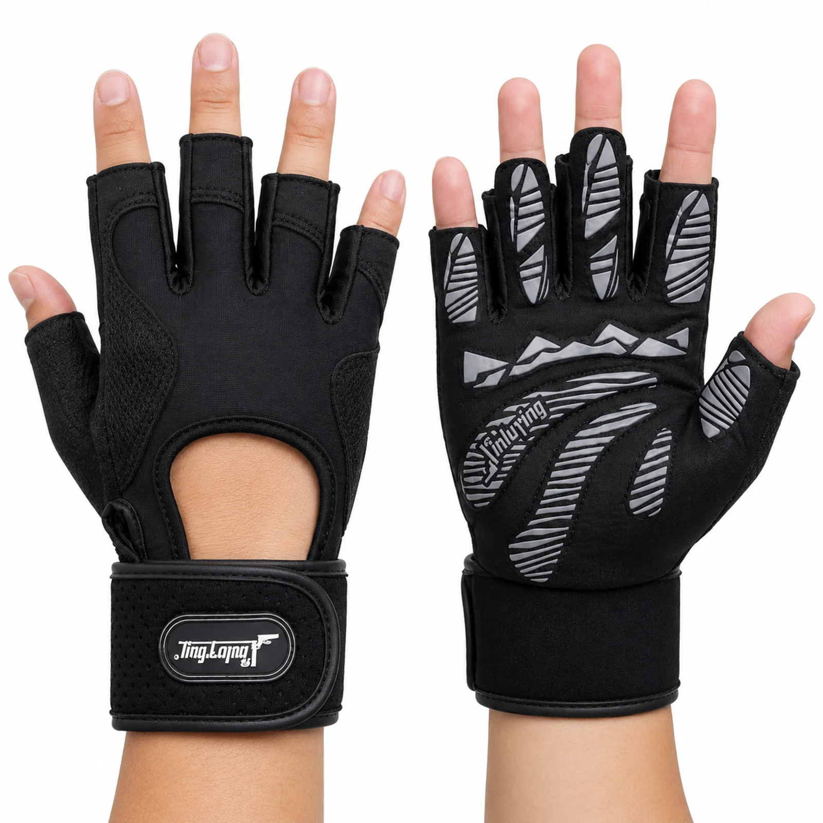 Black Fingerless Workout Gloves with Wrist Wrap manufactured by Aly Leather Co., Sialkot