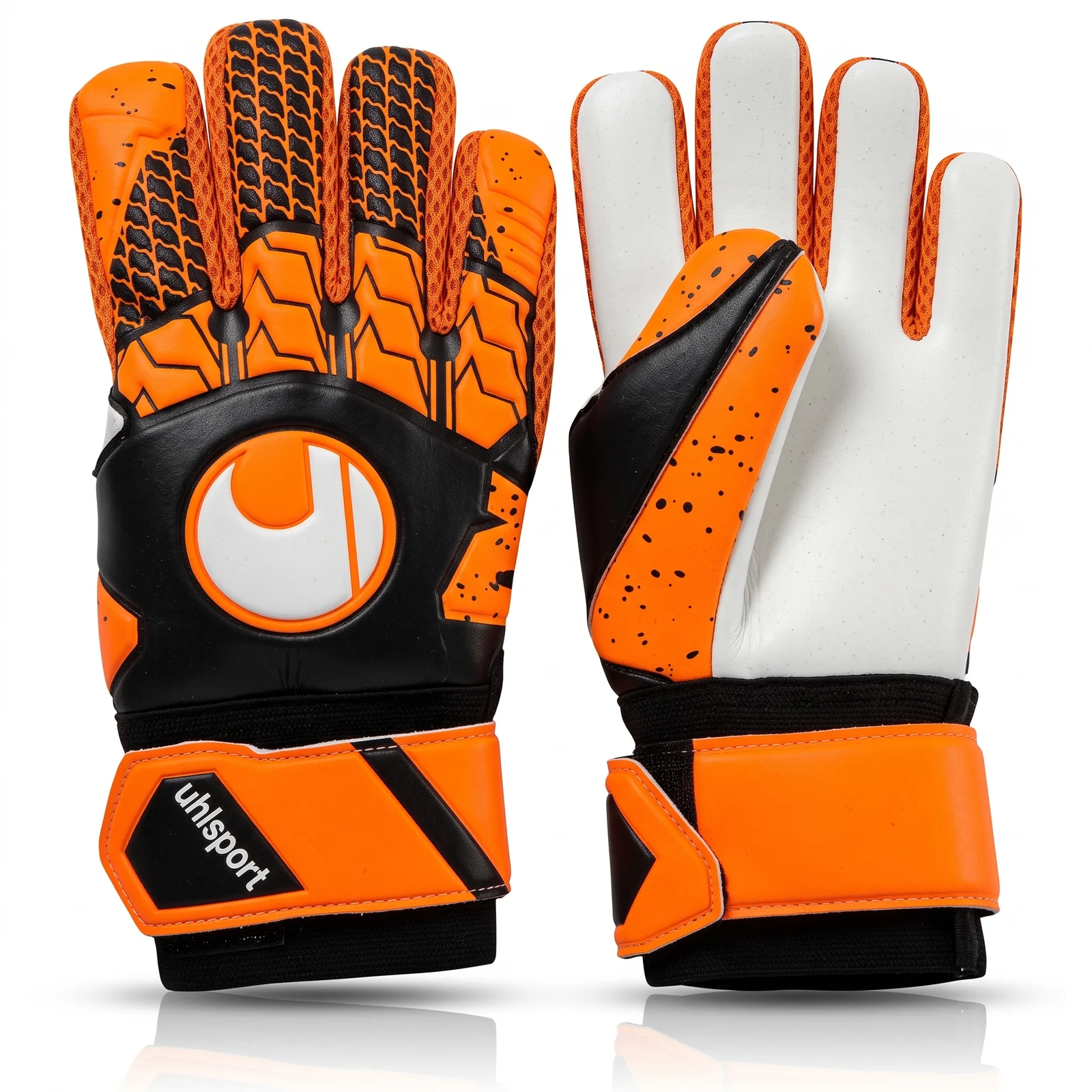 Orange and Black Goalkeeper Gloves manufactured by Aly Leather Co., Sialkot