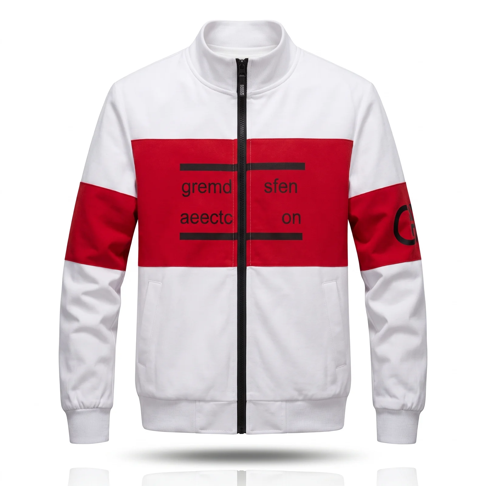 White and Red Track Jacket manufactured by Aly Leather Co., Sialkot