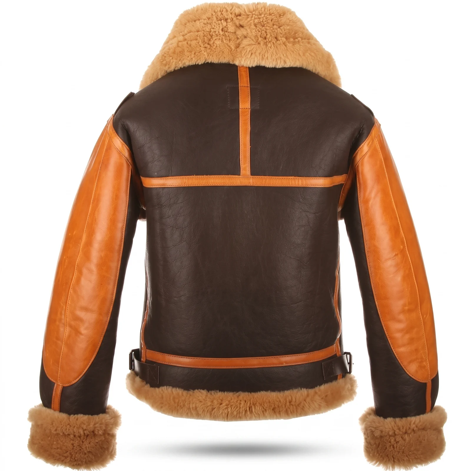 Orange and Brown Shearling Aviator Jacket manufactured by Aly Leather Co., Sialkot