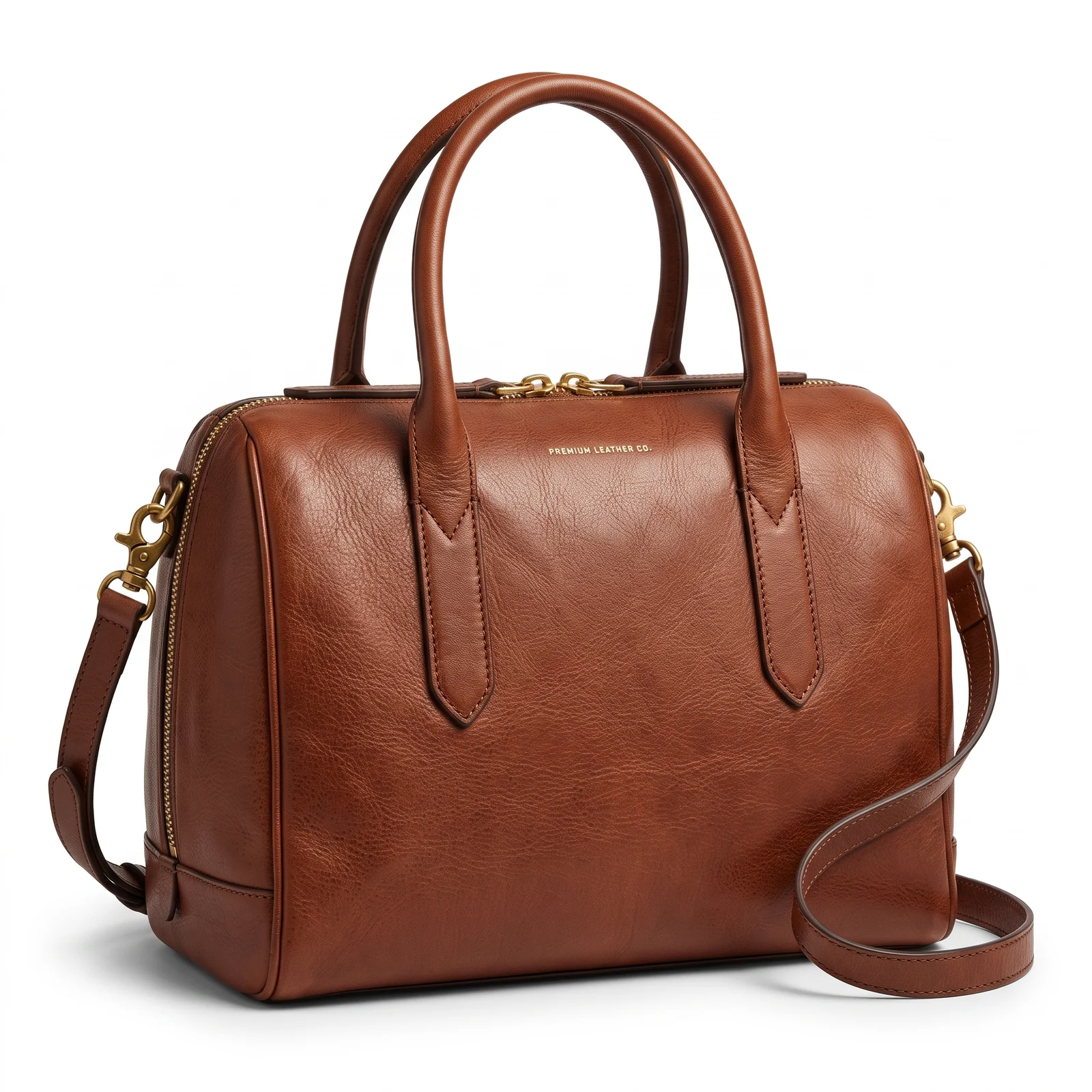 Tan Leather Bowling Handbag with Strap manufactured by Aly Leather Co., Sialkot