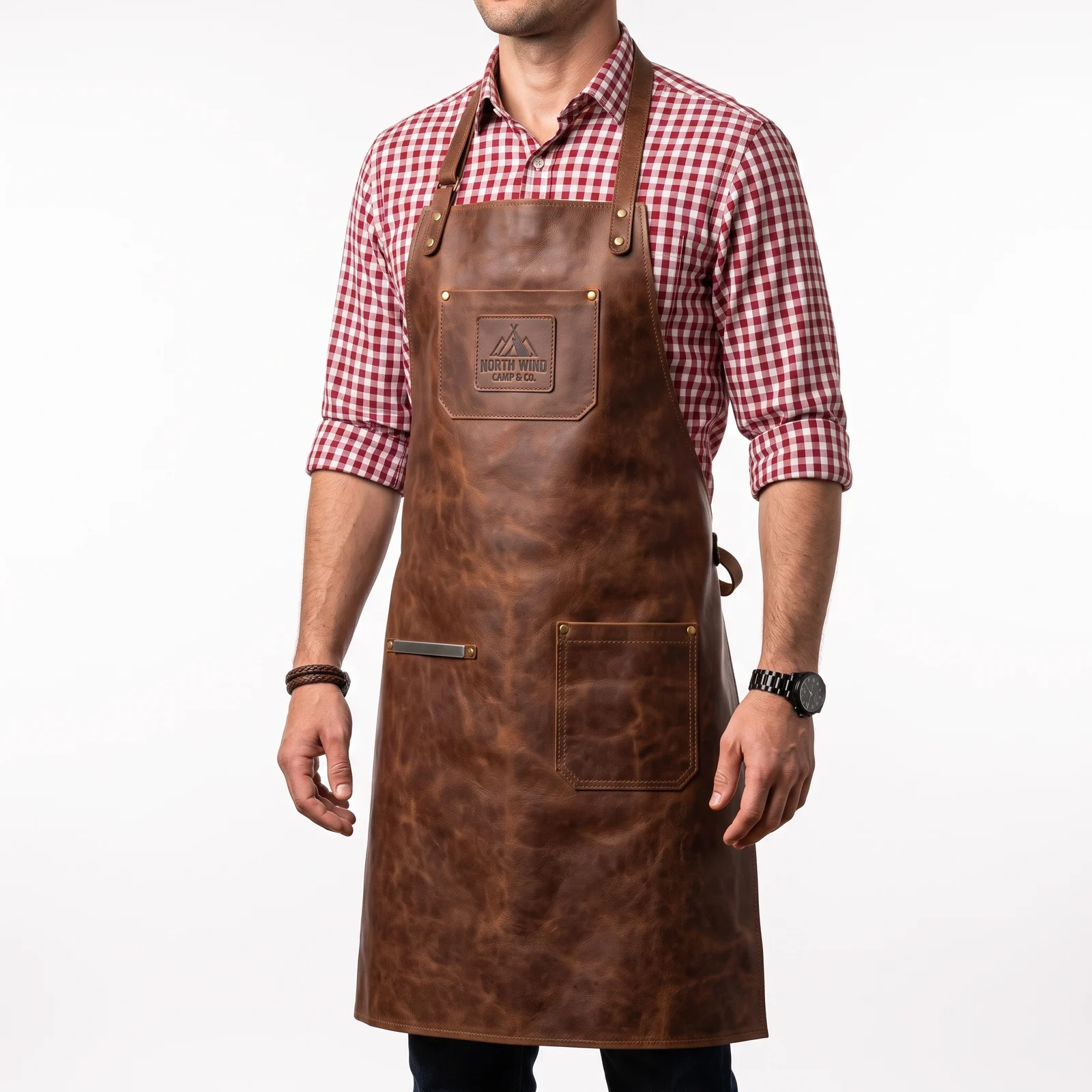Brown Leather Work Apron manufactured by Aly Leather Co., Sialkot