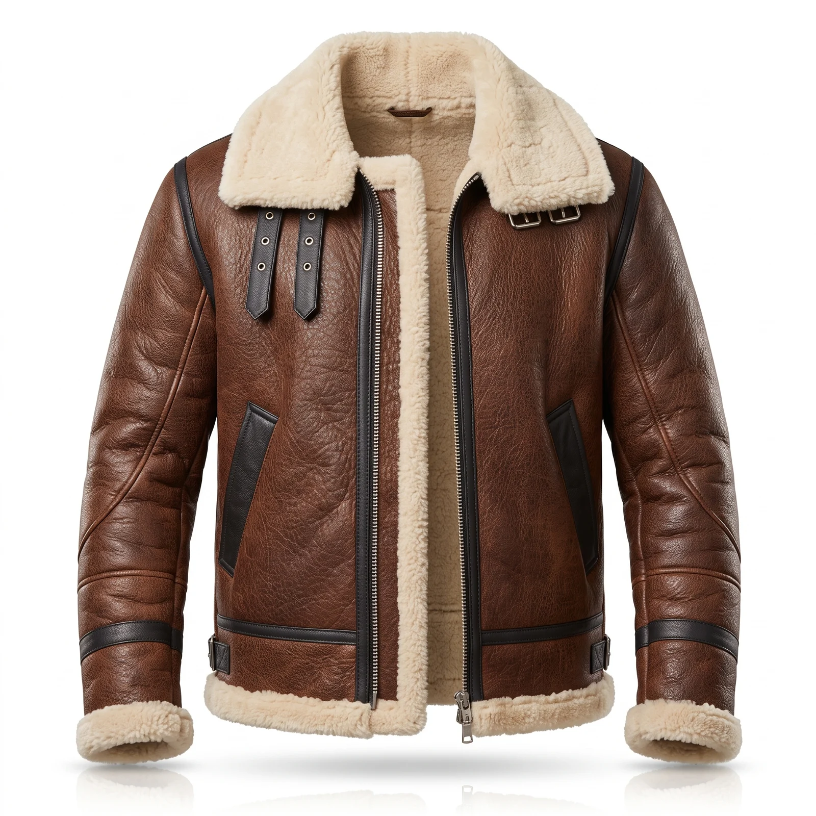 Brown B3 Shearling Aviator Jacket manufactured by Aly Leather Co., Sialkot