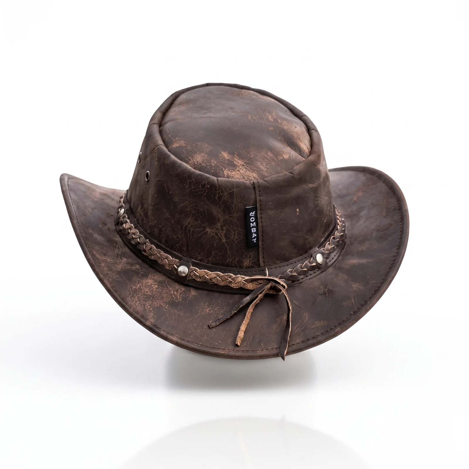 Brown Distressed Leather Outback Hat manufactured by Aly Leather Co., Sialkot